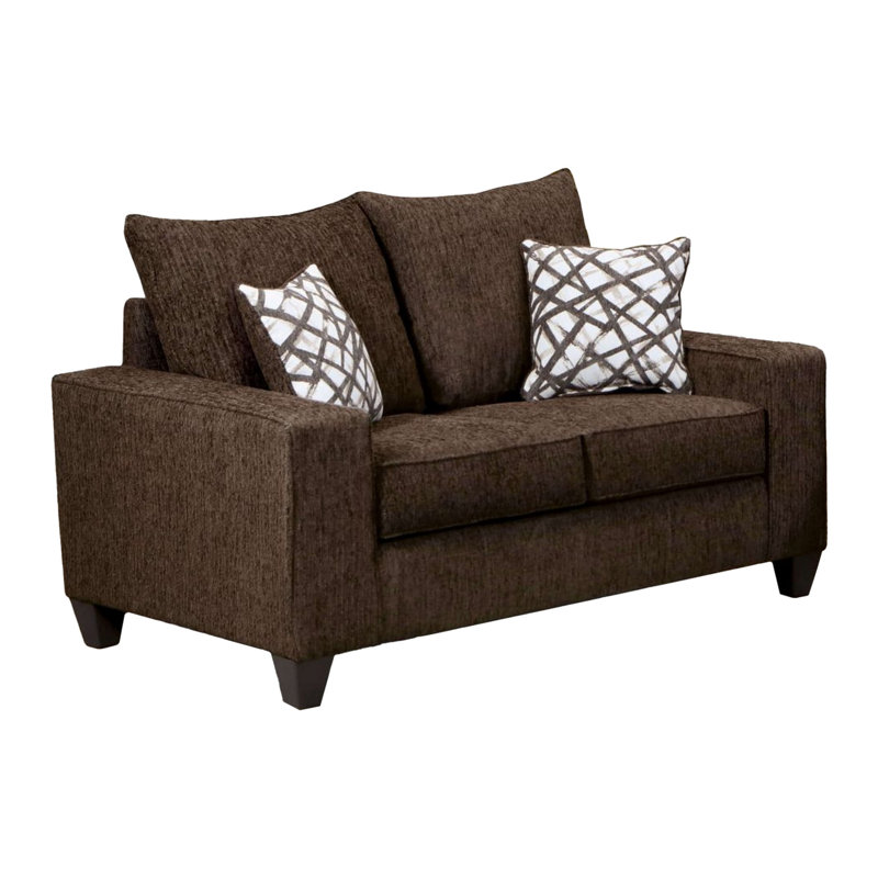 Causeuse Marlow, chenille brun chocolat, 2 coussins décoratifs, 61 po