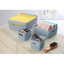 Large Plastic Blue Storage Baskets with Handles, 2-Count