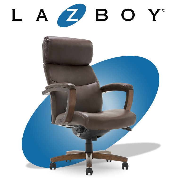 Greyson La-Z-Boy Modern Executive High-Back Office Chair with Solid Wood Arms and Lumbar Support