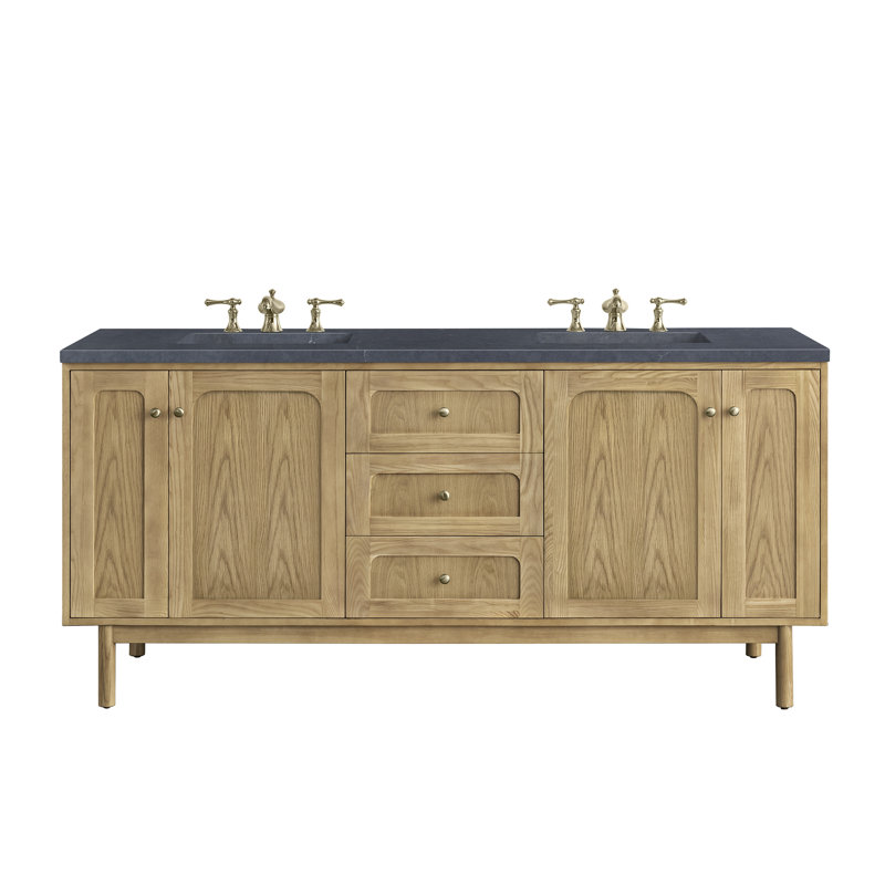 Ensemble de meuble-lavabo double 72 po Laurent, Pierre de savon anthracite, 8 po, Chêne clair naturel