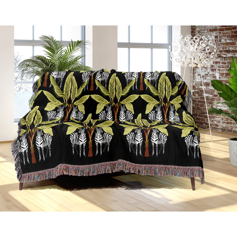 Jeté en mélange de coton Xavier Zebra, Noir / Chartreuse, L 60 po x l 50 po