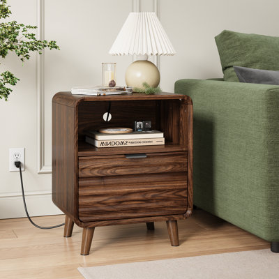 Table de bout moderne avec armoire de rangement et station de charge intégrée pour le salon et la chambre à coucher