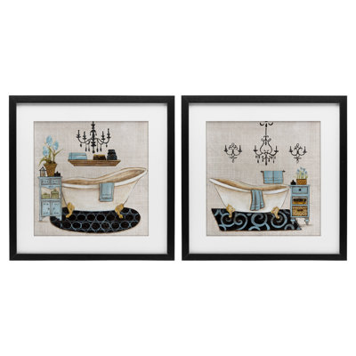 Blue Relaxation Bathroom 2pc Framed Print Under Glass Set, design by Janet Tava