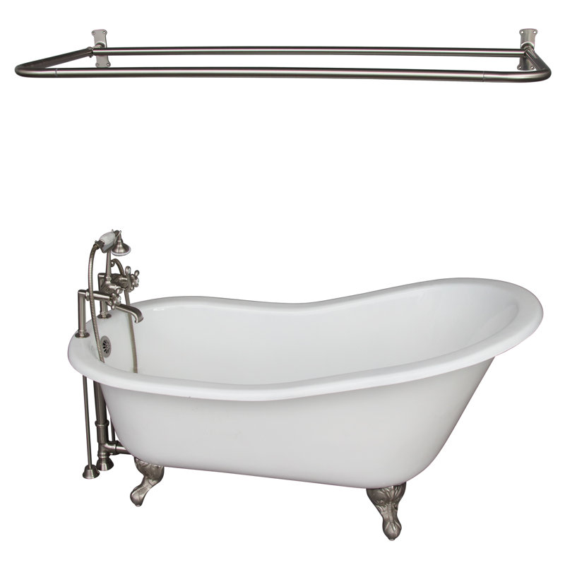 Baignoire de trempage sur pattes en fonte 61 po x 31 po Icare, Nickel brossé