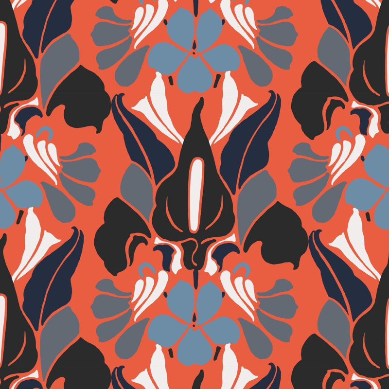 Signature Dragon Flower 10' L x 24" W Peel and Stick Wallpaper Roll, Blue, Peel & Stick