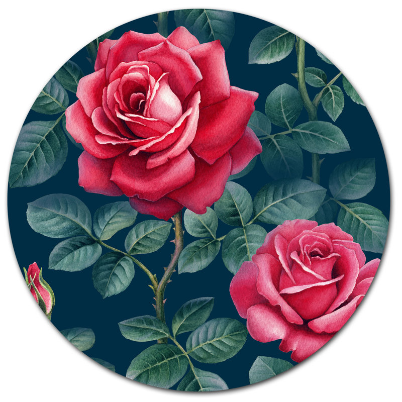 «Rose Illustration Watercolor», reproduction de peinture à l'huile sur métal, H 23 po x l 23 po