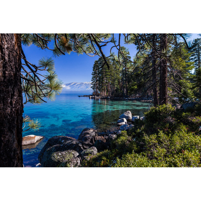 Tahoe's Clear, Turquoise Waters Surrounded By Pine Forest And Mountains - Wrapped Canvas Print, 30cm H x 46cm W