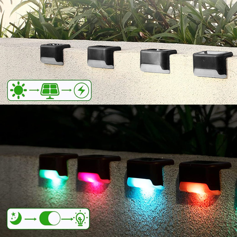 Black Solar Powered Integrated LED Deck Light Pack - Garden Patio Pathway Decor, Multicolor