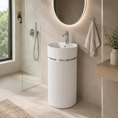Ensemble de meuble-lavabo simple autoportant 16,1 po avec lavabo en céramique, armoire cannelée et rangement à fermeture en douceur