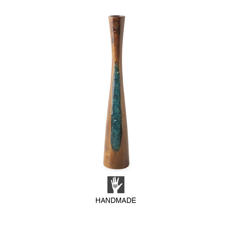 Wood Tabletop Candlestick, Teal, 19.75" H x 3" W x 3" D
