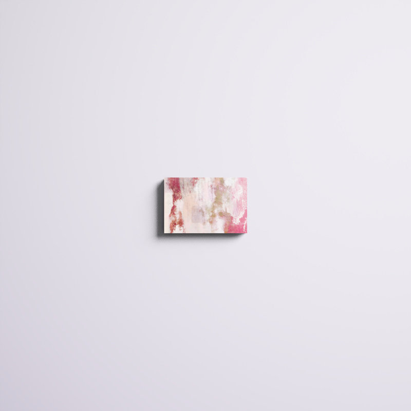 Rose et or abstrait - peinture sur toile tendue, H 8 po x l 12 po, Reproduction avec cadre noyer, Oui