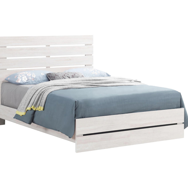 Grand lit avec tête de lit à lattes moderne - Bois pour un look de chambre à coucher élégant, Ivoire ivoire