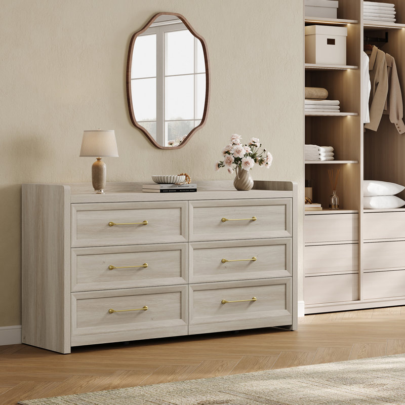 Commode moderne à 56 tiroirs l 56,4 po, Gris / gris / chêne blanc