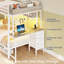 Lit superposé simple au-dessus de simple avec bureau et 3 tiroirs de rangement, lit mezzanine à DEL avec tablette de rangement et boîtes blanches-1621170851