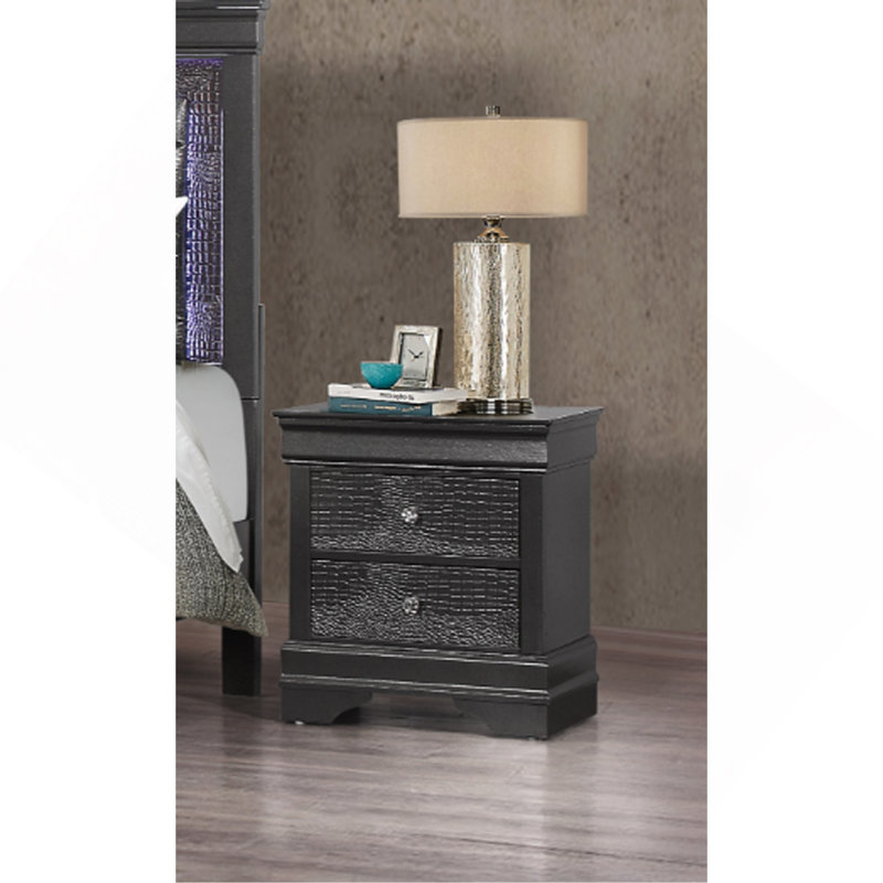 SHAKER CROCODILE METALLIC GREY NIGHTSTAND, Metallic Gray