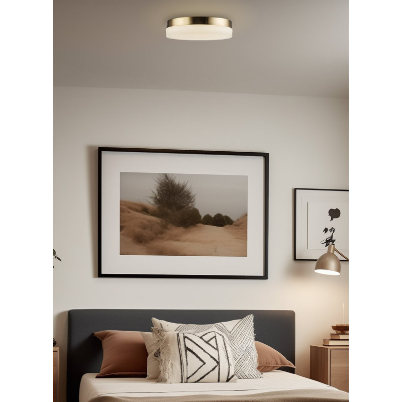 Plafonnier encastré moderne de 11 po Ebern Designs Bahoque, DEL intégrée de 25 W, diffuseur à abat-jour en verre givré, interrupteur intégré avec différentes températures de couleur (2700K-5000K), finition laiton froid