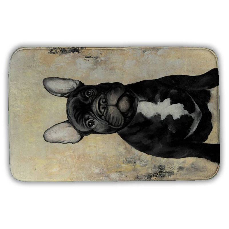 French bulldog Bath Mat with Non-Slip Backing - Quick Dry Memory Foam Bathroom Rug - Absorbent - Modern Plush Spa-Style - Machine Washable