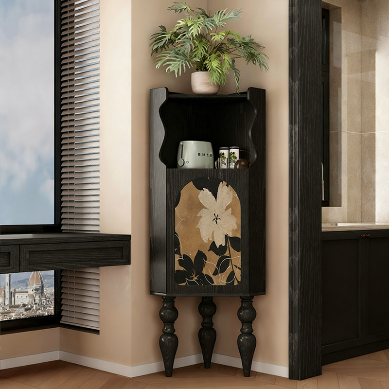 Armoire de coin noire en bois massif