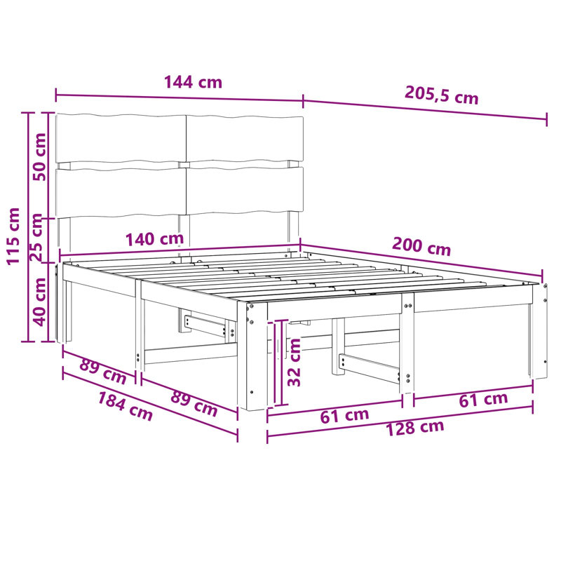 Solid Wood Bed Frame, European Double (140 x 200 cm), Dark Brown