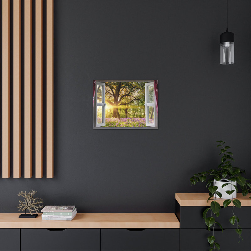 Impression sur toile, art mural, fenêtre, fleur et vue sur la nature, photographie, réalisme, paysage, H 12 po x l 18 po