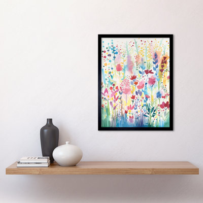 Soft Pastel Wildflower Floral Folk Art Art Print Framed Poster Wall Decor 12x16 inch