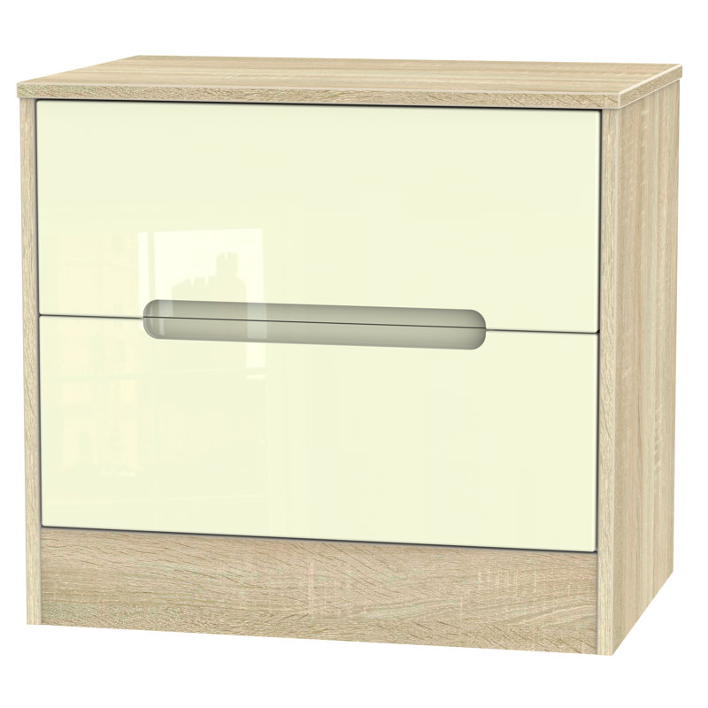 Fully Assembled Vernon 2 Drawer Chest, Cream Gloss/Black