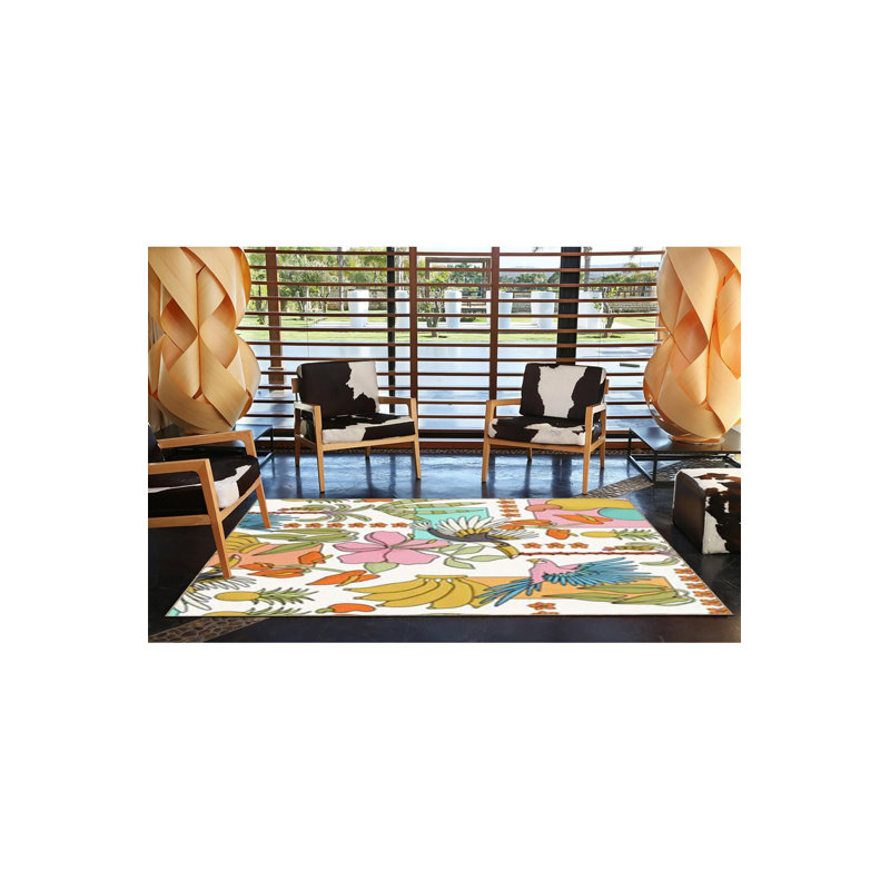 Bird Animal Patterned Woven Base Rug, Square 3'3" Rug Pad Included