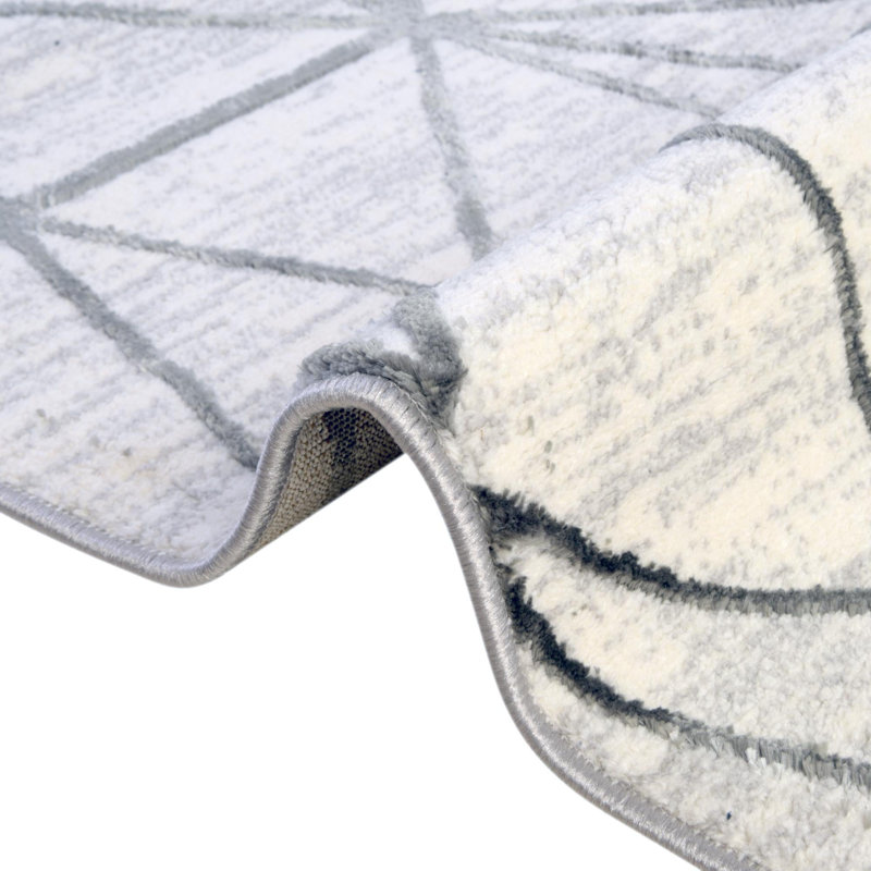Tapis géométrique ivoire / gris Nuangola, Rectangle 6 pi 1 po x 9 pi