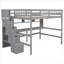 Structure de lit double pleine grandeur en pin massif de style contemporain avec bureau intégré et escalier de rangement, ton gris
