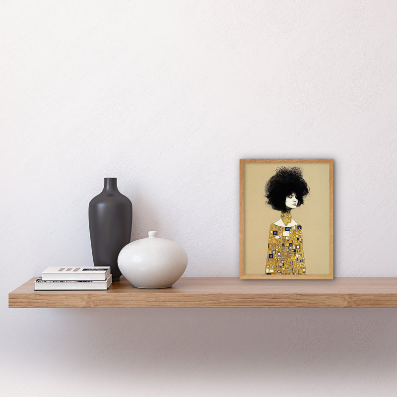 Klimt Style Retro Boho Afro Abstract 1 Piece Wall Art, 25.9cm H x 20.6cm W x 1.5cm D, Light Brown Framed Unframed