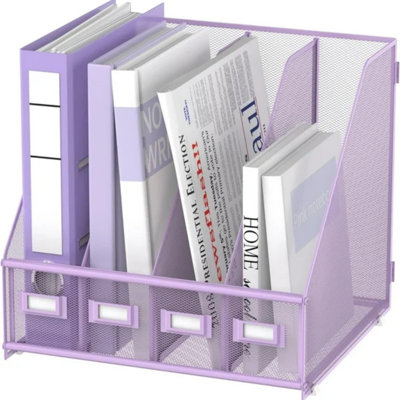 Metal Office Desk File Holder, Desktop Magazine File Holder With 4 Vertical Compartments
