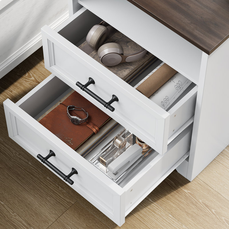 Table de chevet avec station de charge, table de bout de ferme de 23,6 po avec 2 tiroirs et base unique, pour le salon de la chambre à coucher, blanc