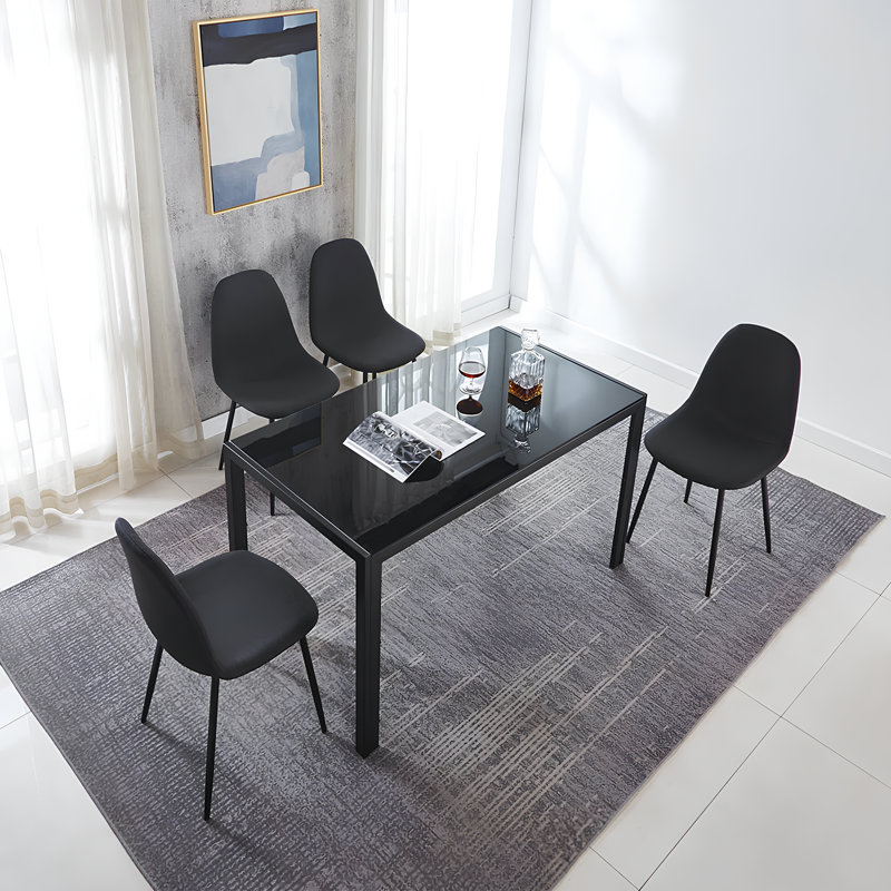 Ally Glass Top Four Leg Dining Set, Black, 5