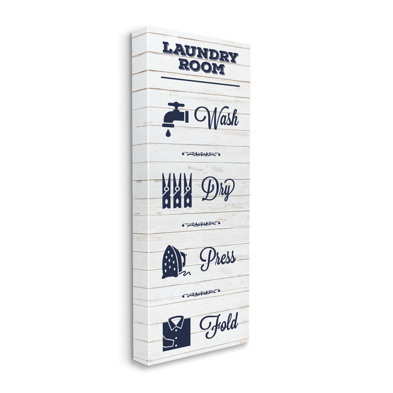 «Laundry Room Rustic Sign Wash Dry Fold Icon» par Melody Hogan - impression sur toile, H 40 po x l 17 po, Toile tendue