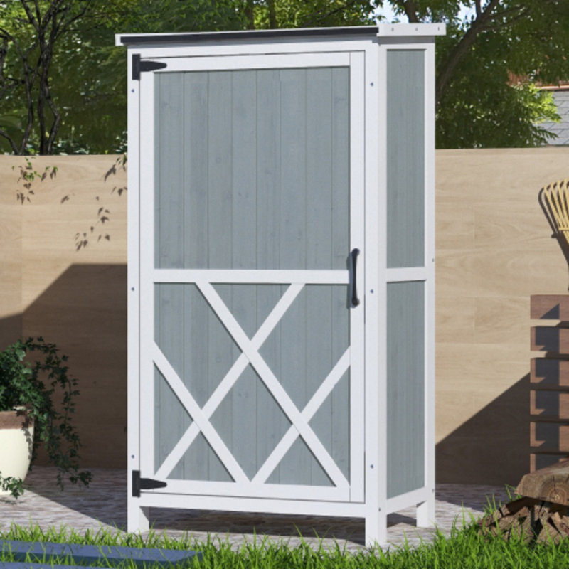 4.5 ft Two-Tone Storage Shed In Gray, Sloped Roof Design With 5 Customizable Compartments, Versatile Outdoor Storage Cabinet