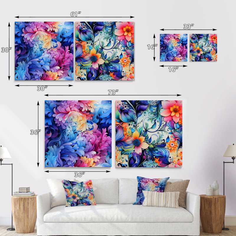 «Watercolor Charm Paisley», ensemble de 2 peintures murales abstraites en acrylique, H 16 po x l 33 po