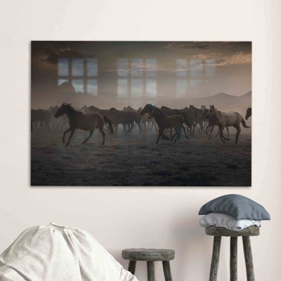 Stunning Glass Wall Art Featuring Wild Horses Perfect as a Gift for Horse Lovers to Enhance Their Home Decor