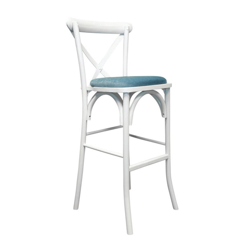 Stannard Upholstered Counter Stool with Solid Wood Frame, White/Teal
