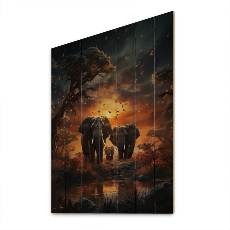 Safari céleste africain Ceilean III sur bois, H 32 po x l 24 po x P 0,78 po