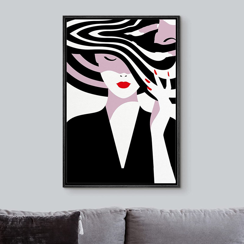 Impression sur toile, encadrée de femme élégante, Noir, H 36 po x l 24 po x P 1,5 po