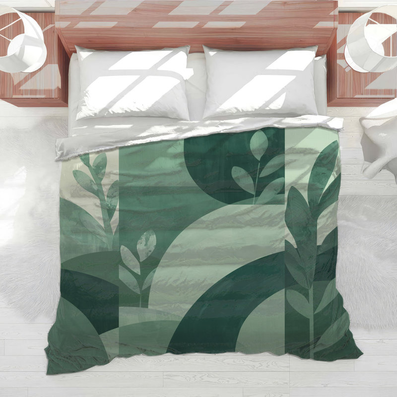 Green Geometric Botanical Comforter, King