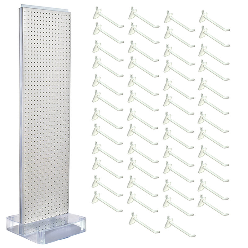 Panneau d'affichage blanc sur deux côtés avec (50) crochets blancs de 6 po