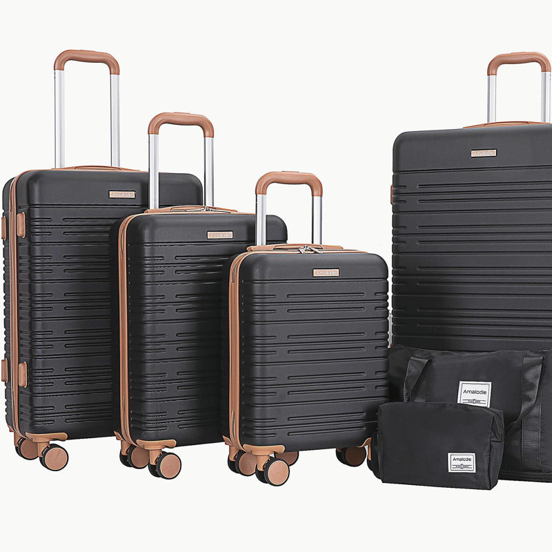Ensemble de bagage 6 pièces, valise rigide de voyage en ABS avec serrure TSA, noir