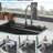 Gunmetal Black Single Bowl 33*22 Inch Kitchen Sink In 16 Gauge Stainless Steel With Unique Waterfall Design, Pull-Out Faucet & Drying Rack Style, Cutting Board