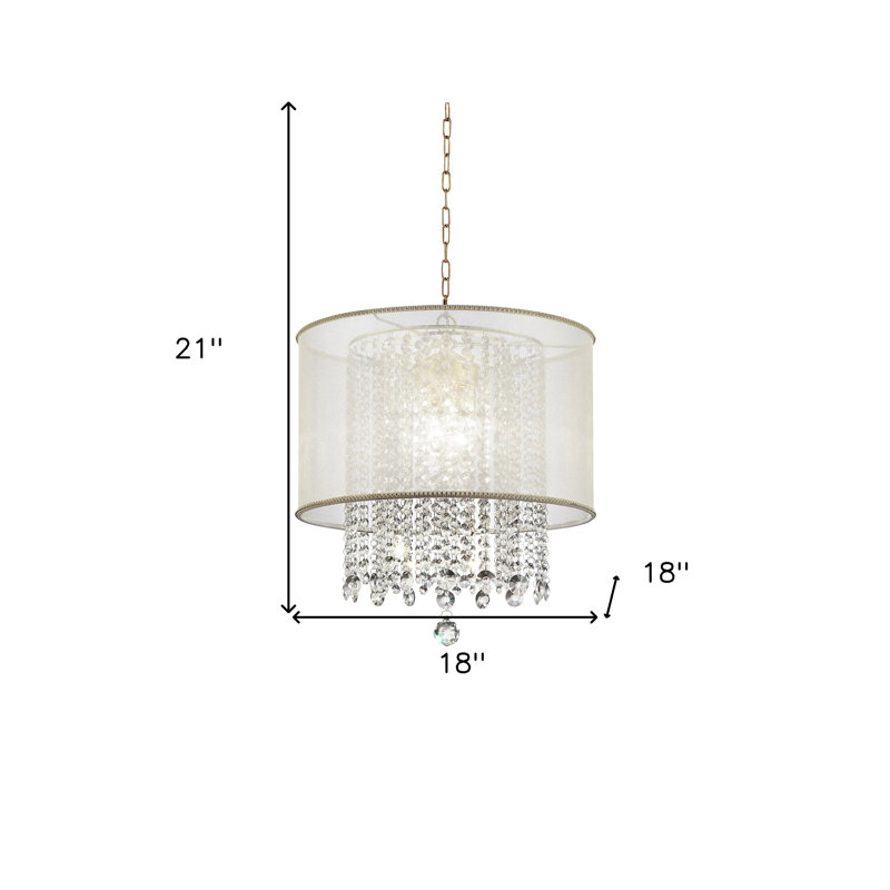 Plafonnier à finition dorée avec accents de cristal et abat-jour blanc Primo