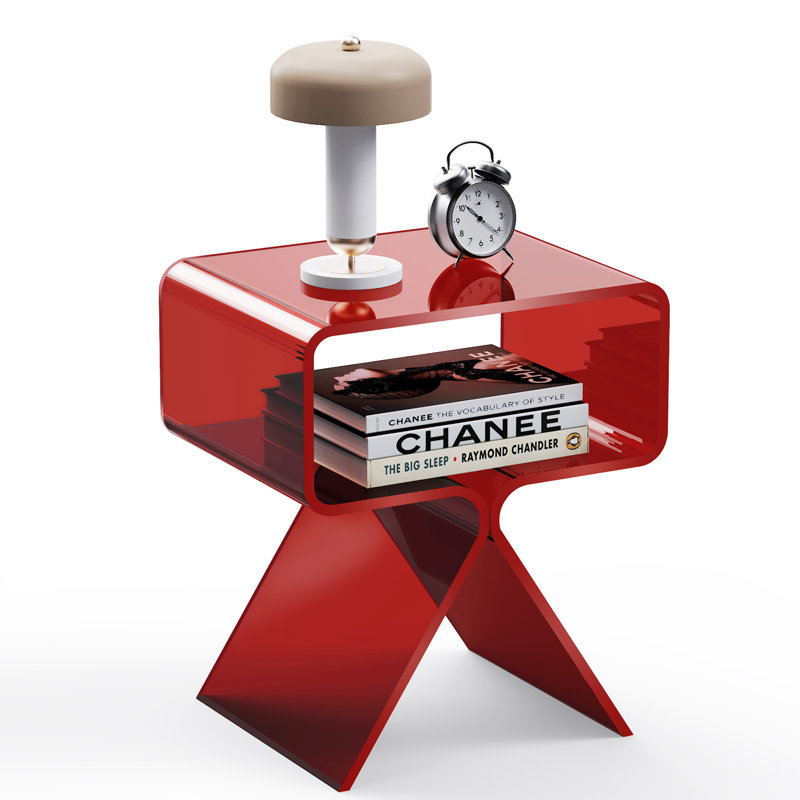 Betzabet Acrylic Side Table, Bedside Table Nightstand, Red