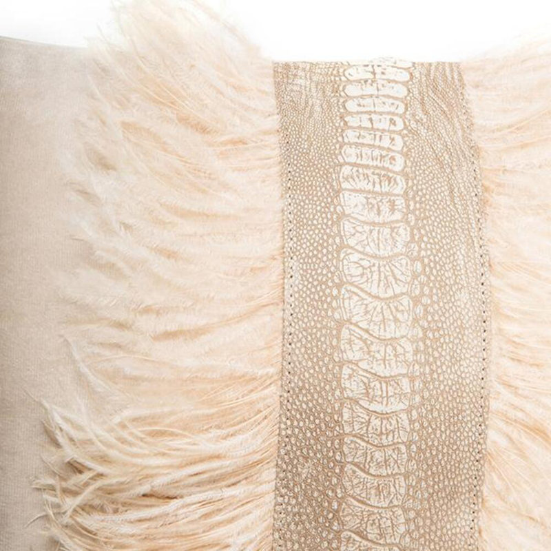 Velvet Lumbar Pillow w/ Feather Trim, Wheat