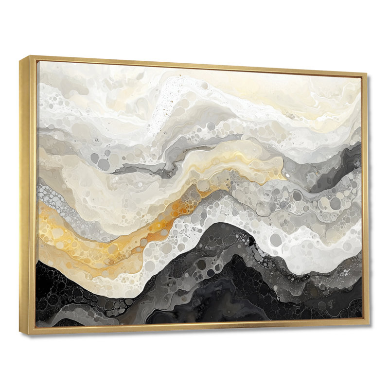 Limones, abstrait gris doré, Boundless Reverie III - réalisme abstrait, art mural, H 24 po x l 32 po, Cadre flottant, Or