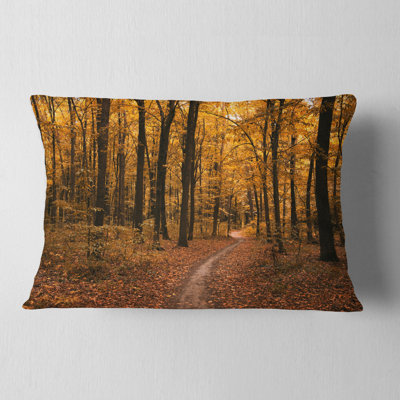 Path in the Yellow Fall Forest - Forest Printed Throw Pillow