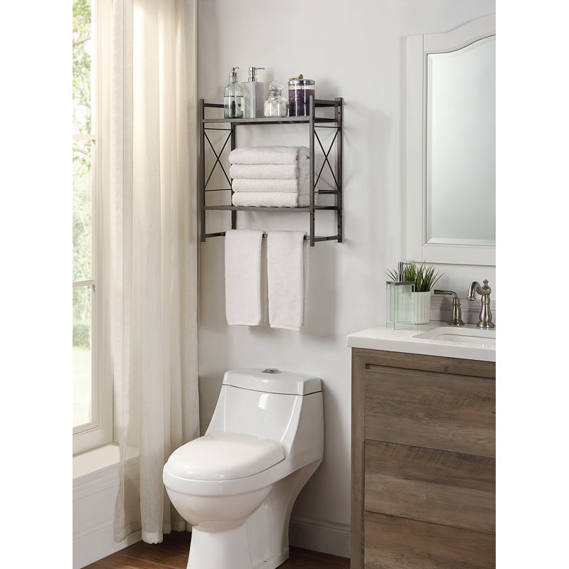 Classic Square Wall Mounted 2 Tier Bathroom Shelf with Towel Bar, Oil Rubbed Bronze